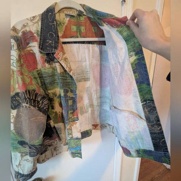 VTG 90s Chico's Utility Graffiti Cotton Jacket - Picture 14 of 14